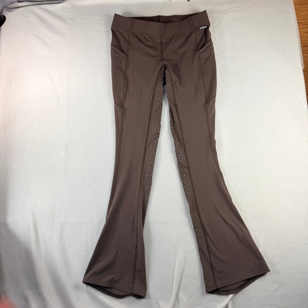 Kerrits Brown flare Riding Tights XL Silicone Grip Pockets Equestrian Made USA